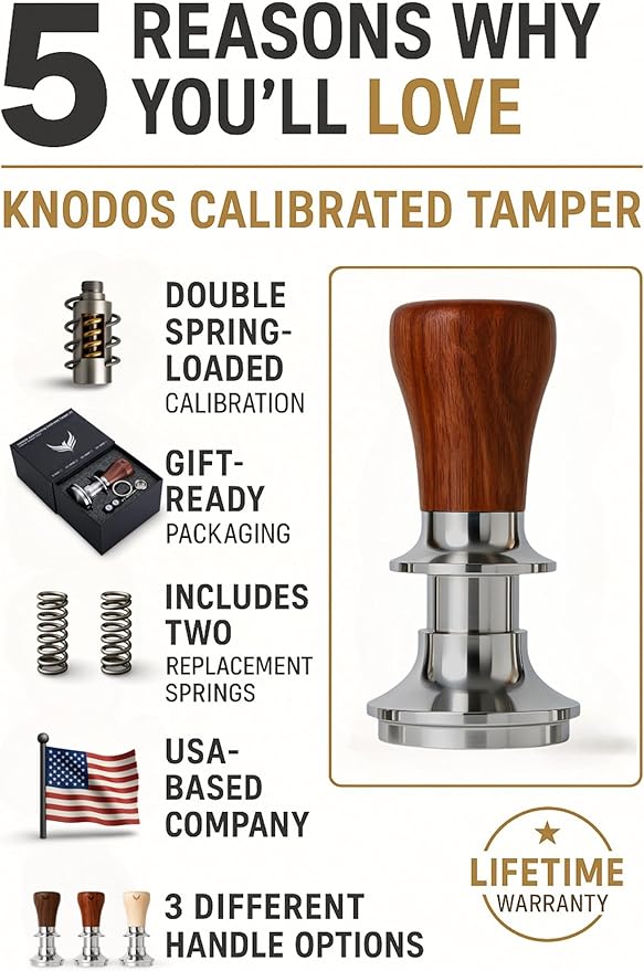 51mm Tamper Tool Espresso Rosewood Spring Loaded 30LB Calibrated Coffee Tamper Compatible With Delonghi, Casabrews, Smeg and more Espresso Machine Accessories