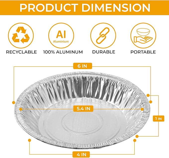 Aluminum Foil 6 inch Pie Pans, 100 Count | Disposable, Heavy Duty, Made in USA, For Baking Mini Pies, Quiche and Tarts - Image 5