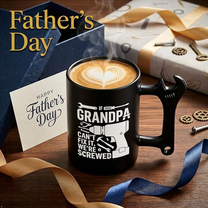 LOZACHE Funny Coffee Mug with Wrench Handle for Grandpa, Novelty Fathers Day Christmas Birthday Gifts for Grandpa Uncle Husband Brother Mechanic Tea Mug Present - Image 2