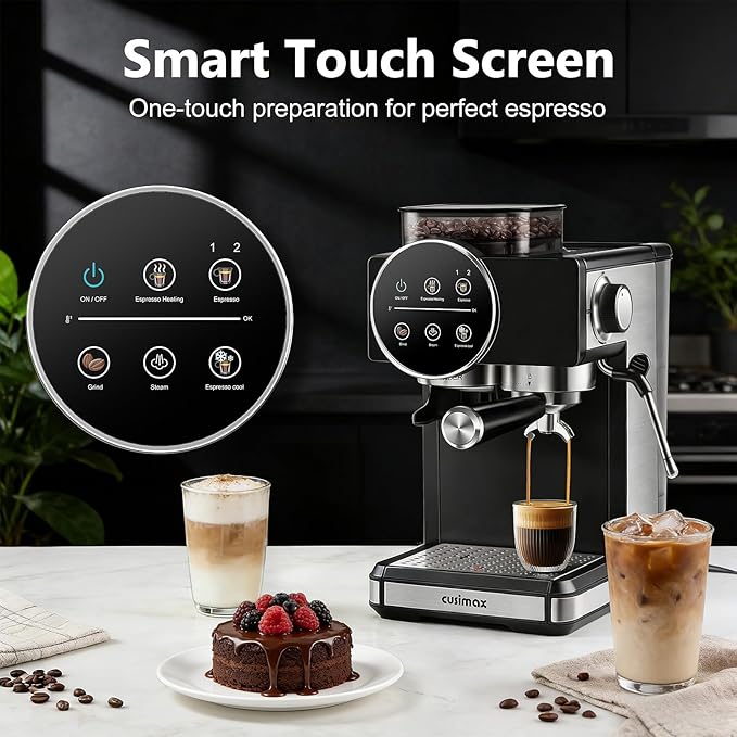 CUSIMAX Espresso Machine with Grinder, 20 Bar Professional Expresso Coffee Machines with Milk Frother Steam Wand, Espresso Maker with 60oz Removable Water Tank, Cappuccino & Latte Machine for Home - Image 4