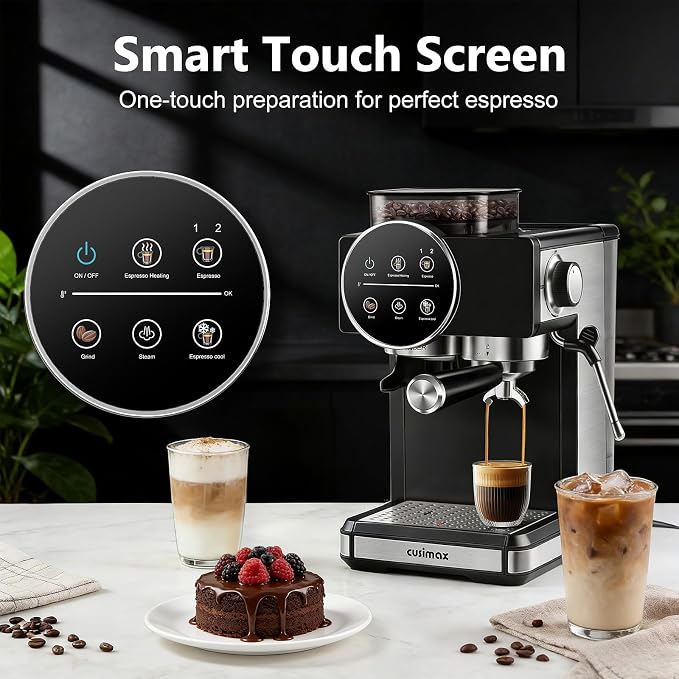 Espresso Machine with Grinder, 20 Bar Professional Expresso Coffee Machines with Milk Frother Steam Wand, Espresso Maker with 60oz Removable Water Tank, Cappuccino & Latte Machine for Home (Dark-Pro) - Image 4