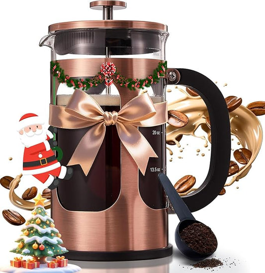 BAYKA 34oz 1 Liter French Press Coffee Maker,Mothers Day Gifts for Mom,Coffee Lover Gift,Heat Resistant Thickened Borosilicate Glass Stainless Steel Brewer,Cold Brew Cafetera Teapot for Kitchen,Copper