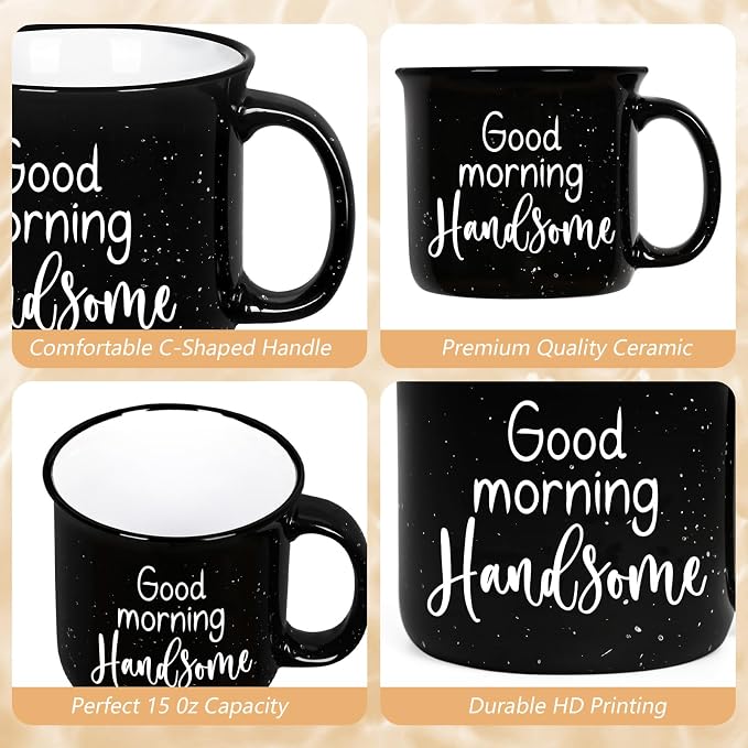 YHRJWN His and Hers Gifts, Good Morning Beautiful & Handsome Coffee Mug, Couple Gift for Him and Her, Couple Mugs for Mr and Mrs, Newlyweds Couples Gifts for Wedding Anniversary, 15 Oz - Image 6