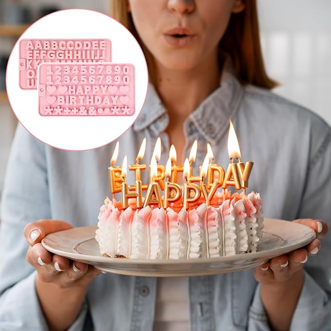 4 Pcs Letter Molds for Chocolate,Non-Stick Chocolate Molds Silicone, Alphabet Baking Tools for Party Cake Candy Cookie Baking Decorations(pink)