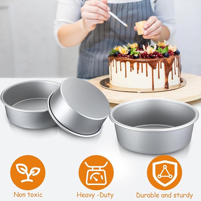 Mumufy 9 Pcs Aluminum Round Cake Pan Set, Non Stick, 6, 8, 10 Inch | 3-Tiered Cake Pans, Cake Durable, Even Heating, Rust-resistant, Home Wedding Birthday Baking Party - Image 6