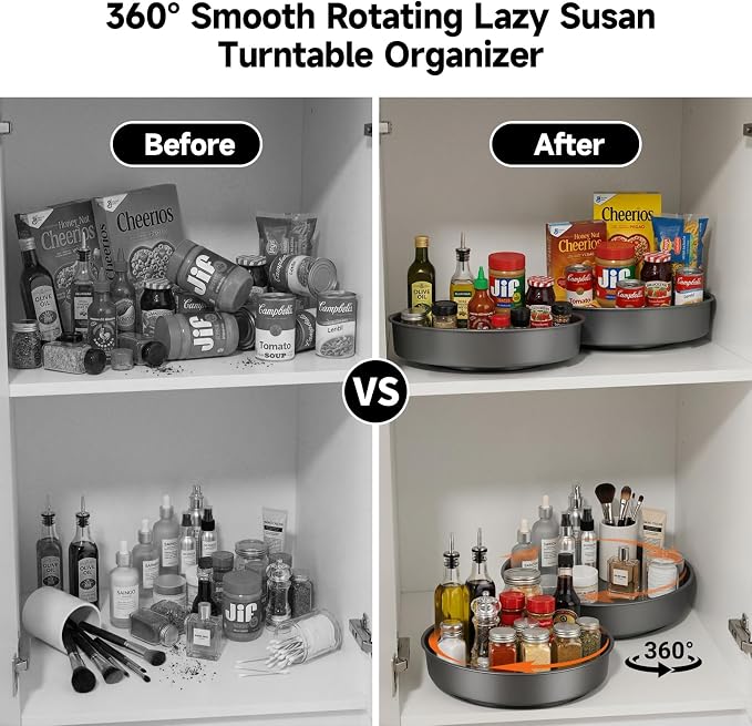 2PCS 9.8" Black Metal Lazy Susan Turntable Organizer | Non-Slip, Easy to Wipe, 360° Rotating Spinning Tray, For Cabinet, Pantry, Table Top, Fridge, Bathroom Vanity, Kitchen Decor - Image 5