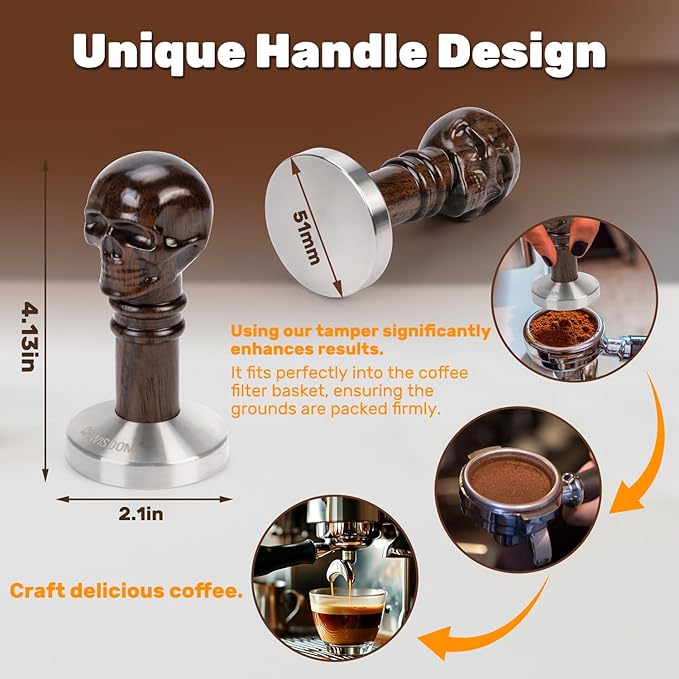 Espresso Coffee Tamper 51/53mm Handheld Coffee Tamper Barista-Grade Espresso Machine Measuring Funnel, Tamper Mat, and Stainless Steel Base Accessories For compacting coffee grounds (51mm)