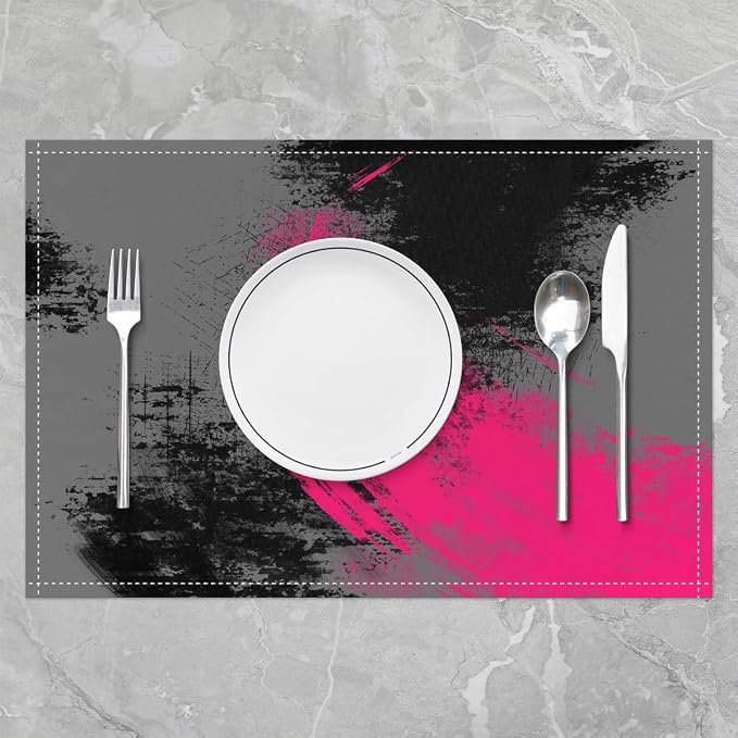 Feelyou Hot Pink Grey Black Placemats Set of 4 18"x12" Kids Abstract Placemat for Kitchen Dining Table Decor Indoor Outdoor for Boys Geometric Table Place Mats, Modern Art Luxury - Image 2