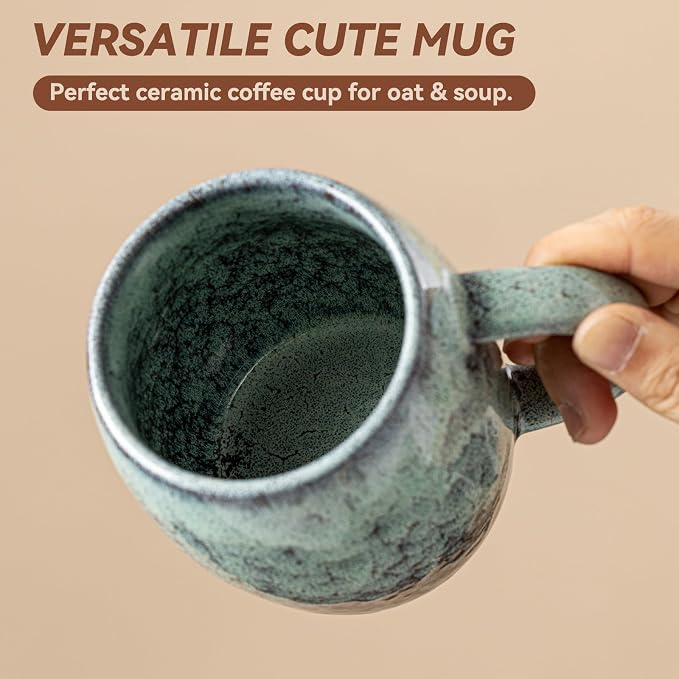 Sage & Moss Nebula Ceramic Coffee Mug - 14 oz Unique Reactive Glaze Coffee Cup with Large Handle, Barrel Cute Mug for Women Men Home Office Gift - Image 7