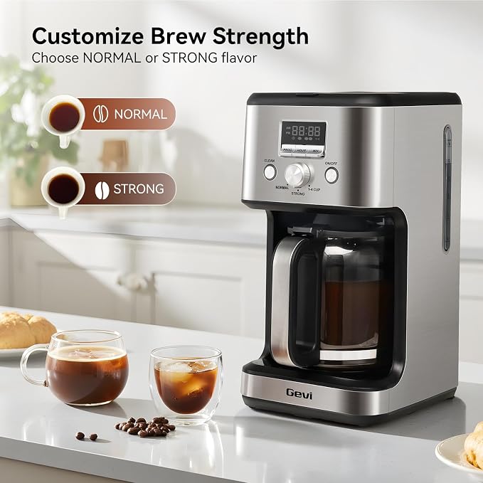 Gevi 14-Cup Drip Coffee Maker, Programmable Timer, 2H Warm, Strong Brew | 14-Cup Drip Maker for Normal & Strong Brew, 2H Keep Warm, Pause & Serve, Auto Shut-Off for Home & Office, Glass Carafe - Image 5