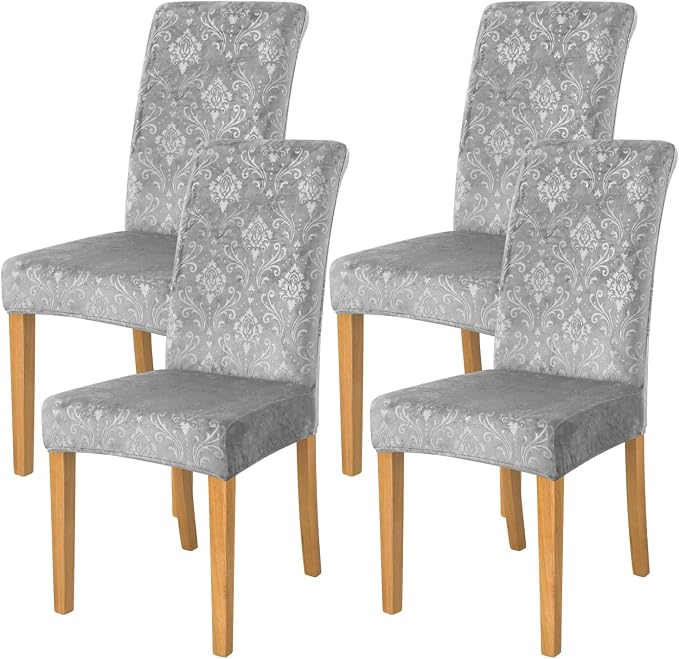 FORCHEER Chair Covers for Dining Chairs Set of 4,Velvet Light Grey Stretch Dining Room Chair Cover Kitchen Parsons Chair Slipcovers (Pack of 4, Velvet Light Grey) by FORCHEER