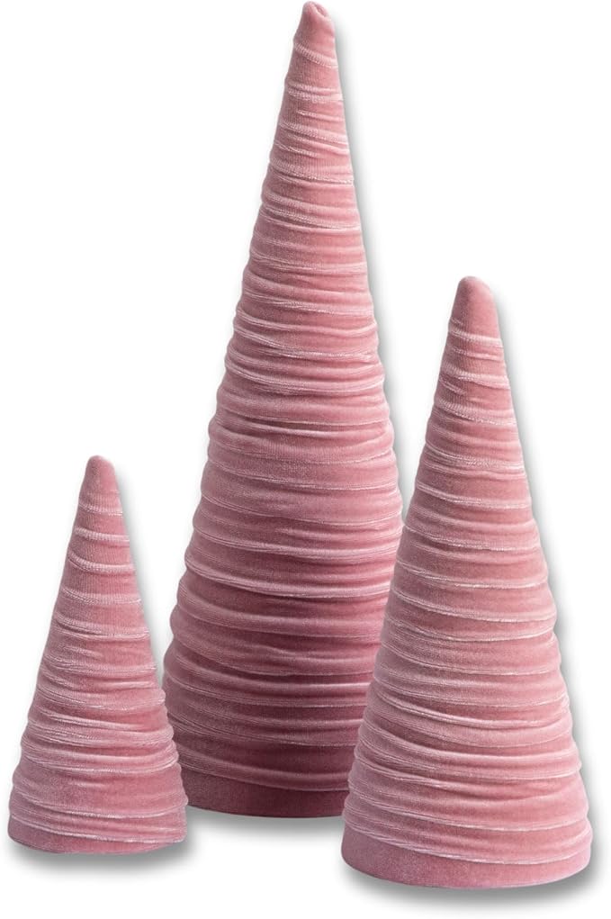 Your Heart's Content Blush Velvet Trees Set of 3, Elegant Mantel Accent, Teen Girl Coquette Room Decor, Handcrafted Gift for, Valentine Tablescape, Cozy (Blush) by YourHeartsContent