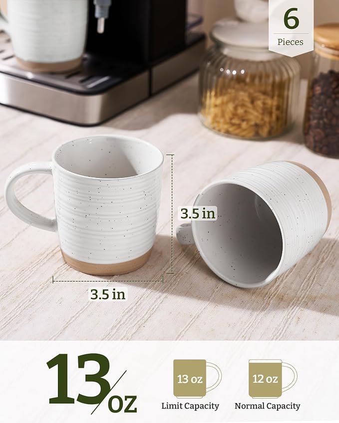 famiware Coffee Mugs Set of 6, 13 oz Mug Set, Ceramic Cup Set with Handle for Coffee, Tea, Cocoa, Milk, Constellation Series, Polar White - Image 4