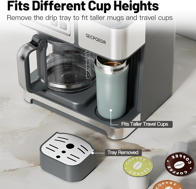 2-Way 12-Cup Programmable Brewer Coffee Maker (Silver) | Compatible with K-Cup Pods & Grounds, Single Serve & Full 12 Cup Pot, 4H Keep Warm, Fast Brewing for Home & Office Use - Image 5