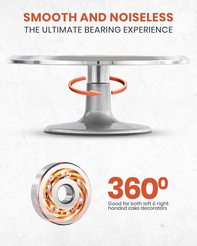 RFAQK 12 Inch Aluminum Alloy Revolving Cake Stand, Cake Turntable for Decorating Rotating Cake Stand for Cupcakes, Pastries and Cake Decorations