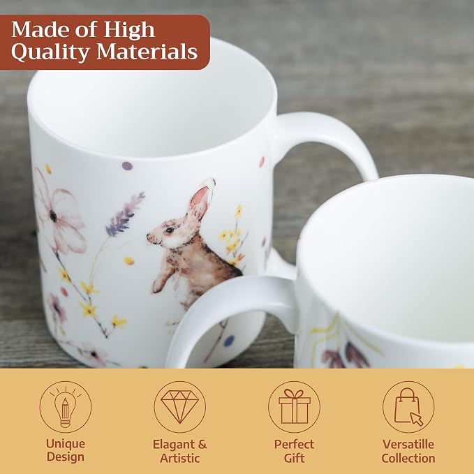 Maison d' Hermine Coffee Mug with Handles Tea Cups (15 Ounce, Pack of 1) | Fine Bone China Coffee Mugs for Hot Beverages Cappuccino Latte Home Restaurant Hotel Spring Summer -Easter Zest - Rabbits - Image 3