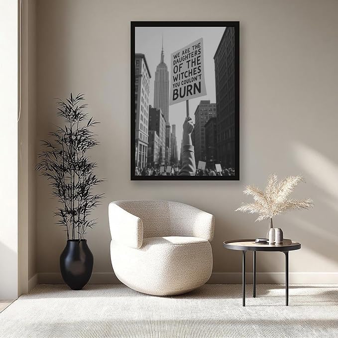 UXCBIA We Are The Daughters, Feminist Protest, Activist, Retro Black And White Poster Canvas Poster Bedroom Decor Sports Landscape Office Room Decor Gift Black Frame 24x36in(60x90cm) - Image 8