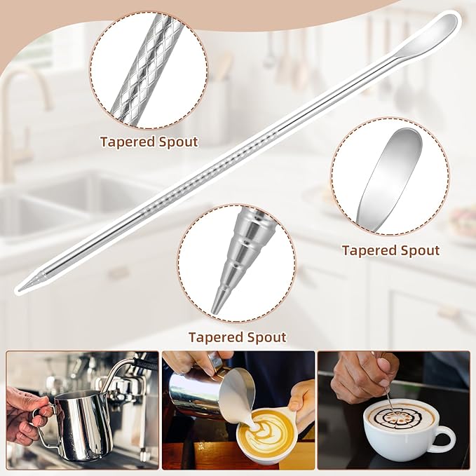 4 Pcs Espresso Accessories Kit Includes Espresso Cups with Handle, 12 oz Milk Frothing Pitcher and Latte Art Pen Stainless Steel Cappuccino Machine Accessories for Barista Coffee Bar