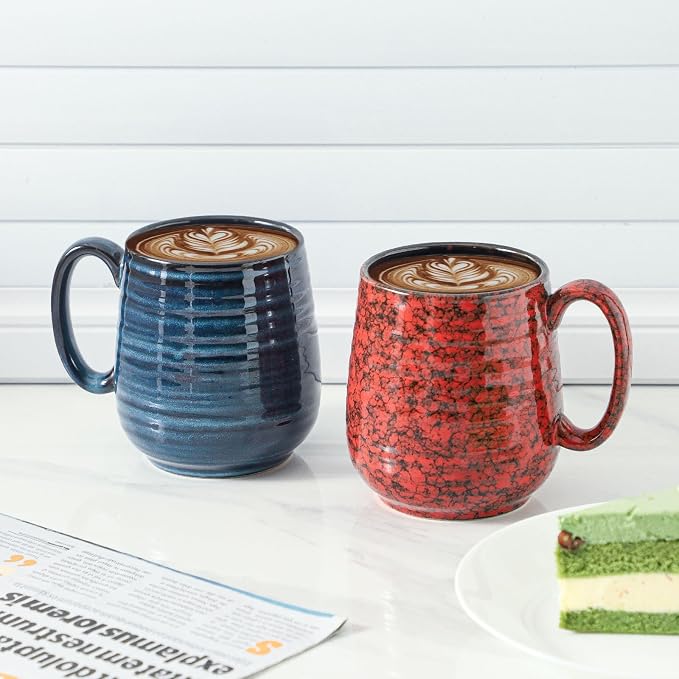 HASENSE Large Coffee Mugs Set of 2, Ceramic 20 oz Coffee Cups for Office and Home, Modern Coffee Mug with Big Handle for Latte Coffee Tea Soup as Gifts, Dishwasher & Microwave Safe, Blue and Red - Image 5