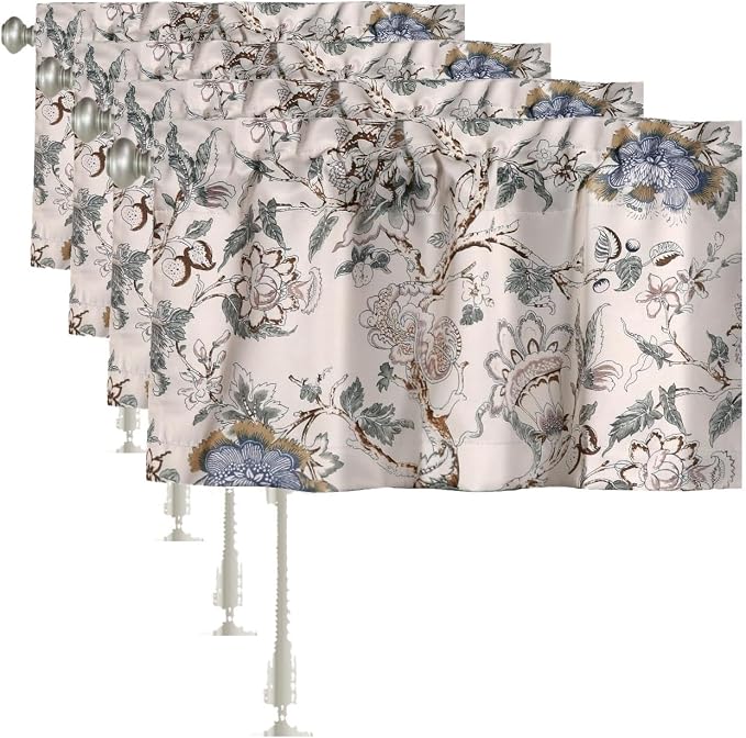 H.VERSAILTEX Blackout Curtain Valances for Kitchen Window/Living Room/Bathroom Privacy Added Rod Pocket Home Decoration Winow Valance, 52" W x 18" L, Floral in Sage and Brown (Pack of 4) by HVERSAILTEX