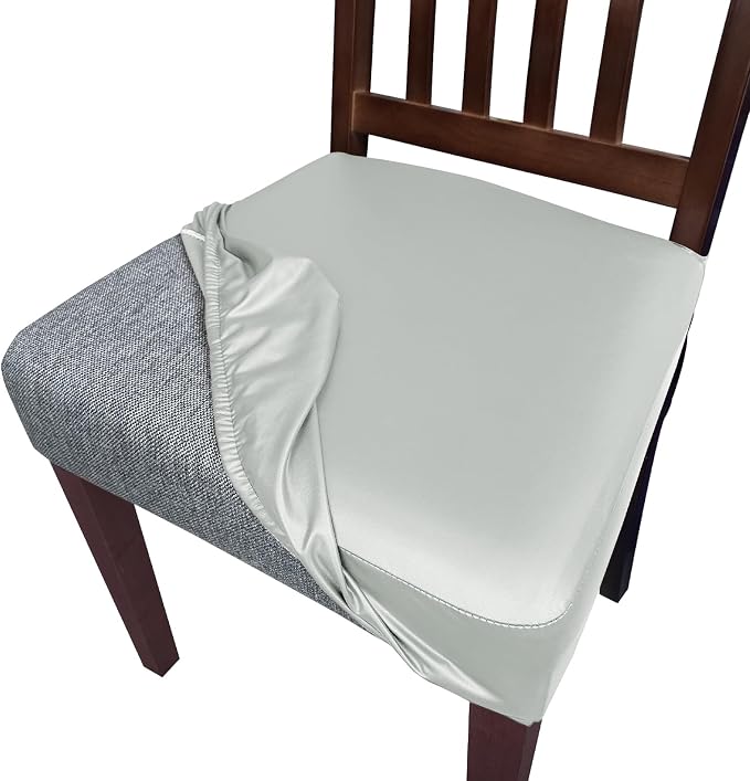 Waterproof Pu Leather Seat Covers for Dining Room Chairs Set of 4,Soft Chairs Seat Slipcovers,Dining Chair Cover Removable Washable Chair Protector Cover Stretch Kitchen Chair Covers by Oloepfo