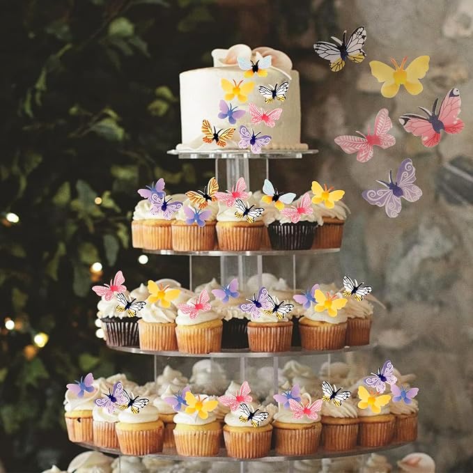 YOcity 72Pcs Edible Butterflies Cake Toppers Edible Butterfly Cupcake Toppers Wafer Paper Butterflies Edible Butterfly Cake Decorations for Wedding Birthday Party Cupcakes Decorating(Mix Color) - Image 4