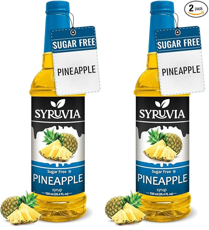 Syruvia Sugar-Free Pineapple Syrup, Flavored Syrup for Drinks, Cocktails, Lemonades, Iced Teas, and Desserts – 25.4 fl oz (Pack of 2)