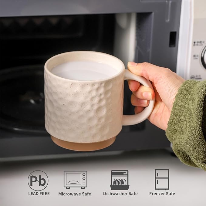 Nihow 16 OZ Ceramic Coffee Mug with Stackable Stand,Set of 4,White | Stackable, Stainless Stand Included, Cappuccino & Tea, Hot/Cold Drinks, Dishwasher & Microwave Safe - Image 3