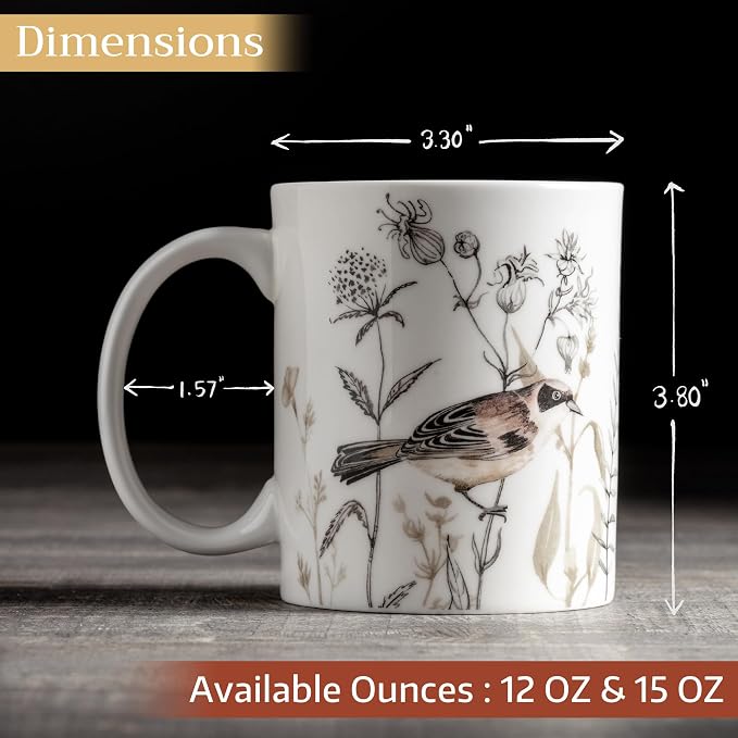 Maison d' Hermine Coffee Mug with Handles Tea Cups (15 Ounce, Pack of 1) | Fine Bone China Coffee Mugs for Hot Beverages Cappuccino Latte Home Spring Summer -Meadow Florals - Brown - Meadow Mornings - Image 4