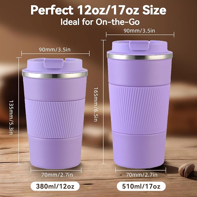 17OZ Travel Coffee Mug Insulated Coffee Cup with Spill Leak Proof Lid, Portable Stainless Steel Tumbler Reusable Hot and Cold Water Mug for Car, Daily, Camping- Purple - Image 2