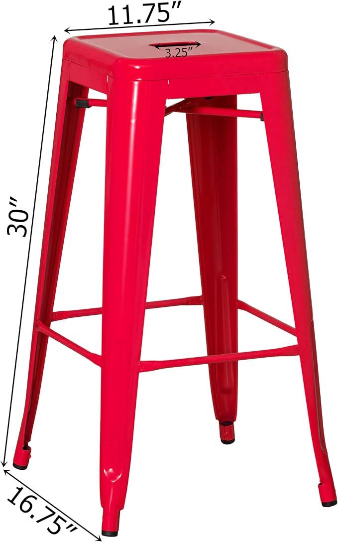4-pcs 30-inch Backless Metal Bar Stool Stackable Heavy-Duty Counter-Height Chair for Home Bars Patios Kitchen Islands Cafes Restaurants Bistros and Dining Areas for Indoor & Outdoor, Red - Image 3