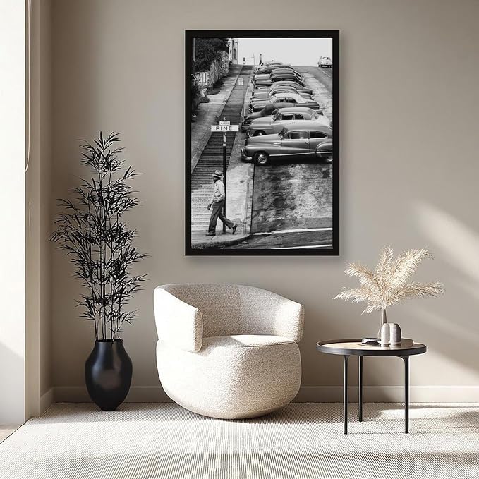 UXCBIA Pine Street, Streets of San Francisco 1950s, Black And White, Vintage Poster Canvas Poster Bedroom Decor Sports Landscape Office Room Decor Gift Black Frame 12x18in(30x45cm) - Image 8