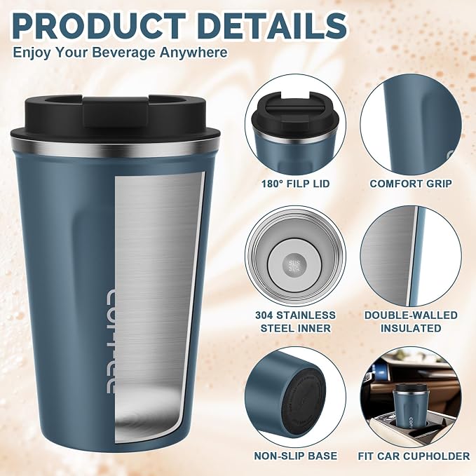 CS COSDDI 12 oz Stainless Steel Vacuum Insulated Tumbler - Coffee Travel Mug Spill Proof with Lid - coffee Cup for Keep Hot/Ice Coffee,Tea and Beer (Tibetan blue) - Image 5