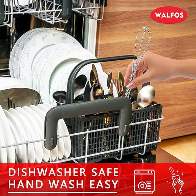Walfos Mini Whisk,Non-Rust Whisk,304 Stainless steel Small Whisk.Heat Resistant 450℉.6+8Inch Tiny whisk Nice for Whisking, Blending Ingredients, Beating, Mixing Sauces (Silver)
