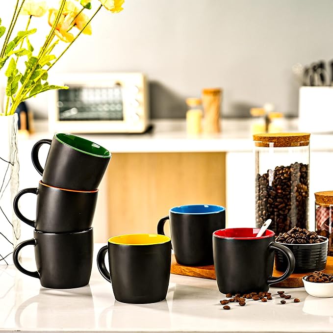 BYCNZB 11oz ceramic Coffee Mug Sets Matte Black Porcelain Mug Multiple colors Cups for Coffee, Tea, Juice, Cocoa Set of 6 (11oz) - Image 5