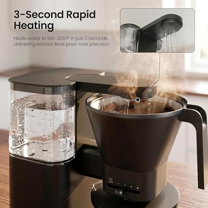 Kismile SCA-Certified 8-Cup Drip Coffee Maker with Pour-Over Control | 3-Second Heating at 197–205°F, Adjustable Flow, Removable 1.25L Water Tank, 20-Min Cold Brew and 40-Min Keep Warm - Image 3