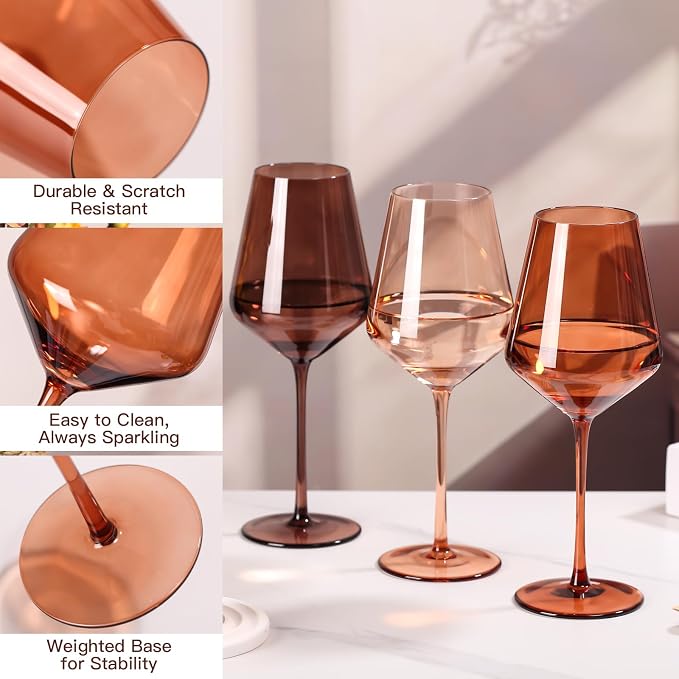 Brown Wine Glasses Set of 6, Handblown Wine Glasse,Amber Coloful Glassware,17OZ for Red or White Wine,Wedding Gift, Anniversary, Christmas, Mothers Day Gifts,Gifts for My Wife - Image 5