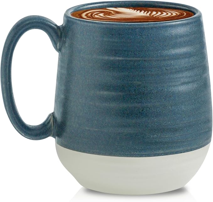 HASENSE 20 oz Large Coffee Mug – Farmhouse Deep Blue & Beige Cup, Oversized Tea Cup with Comfortable Handle, Microwave & Dishwasher Safe, Gift for Coffee, Latte, Hot Cocoa by Hasense