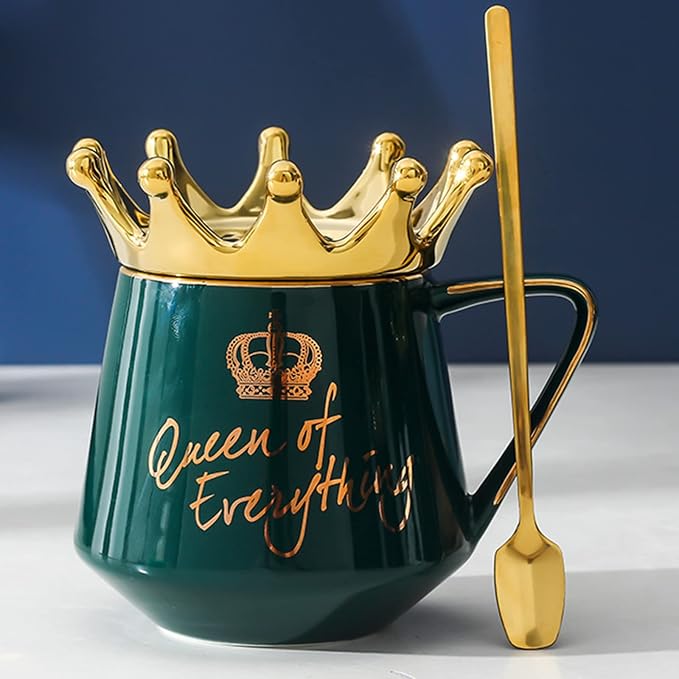 Arawat Queen of Everything Mug with Lid Crown Queen Elizabeth Mugs 12 oz Ceramic Cup Birthday Gifts for 20 30 40 50 60 70 80 90 Women Gift for Women Girls Mom Friend Valentine's Day Gifts for Women - Image 5