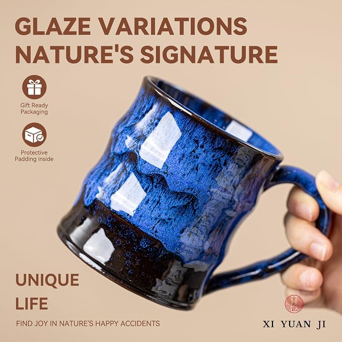 Midnight Blue Ceramic Coffee Mug 15oz - Handcrafted Artisan Mug with Large Handle for Comfort, Unique Birthday Gift for Him/Her, Office Desk Essential, Safe for Dishwasher - Image 3