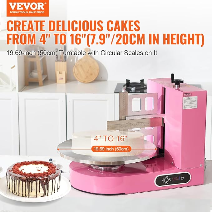 VEVOR Cake Decorating Machine, Cake Cream Spreading Coating Smearing Machine, Low Noise Cake Frosting Machine, Turntable with Adjustable Scraper, for 4" to 16" Cake, 25-320RPM Rotating Speed, Pink