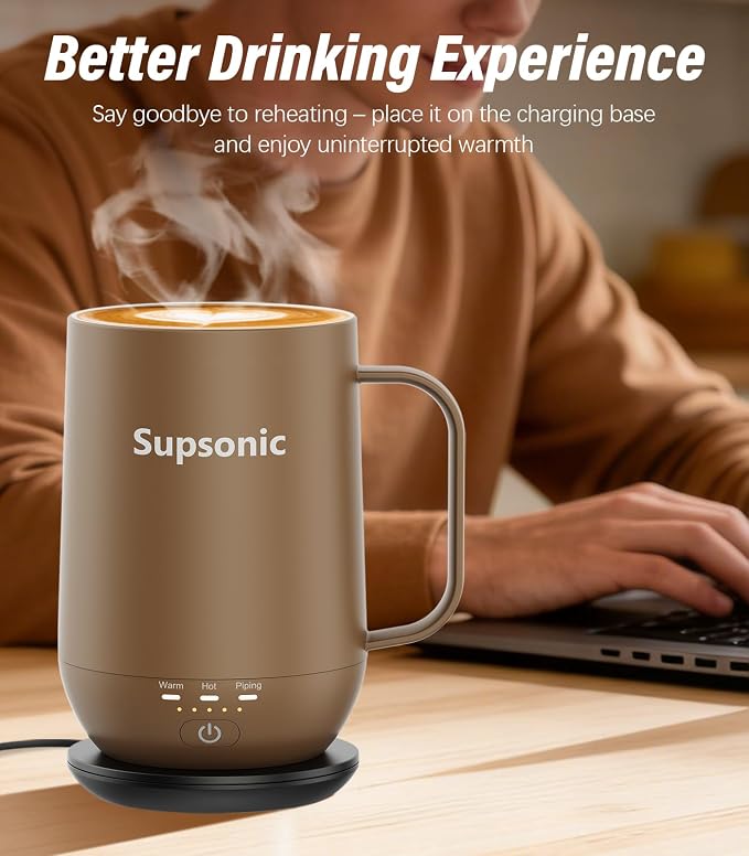 Supsonic - 16oz Self Heating Coffee Mug, Smart Heated Coffee Mug Faster Direct-Contact Heating Up to 149°F, Coffee Mug Warmer Set with Auto Shut-Off - Gifts for Men Women | S2 - Image 4