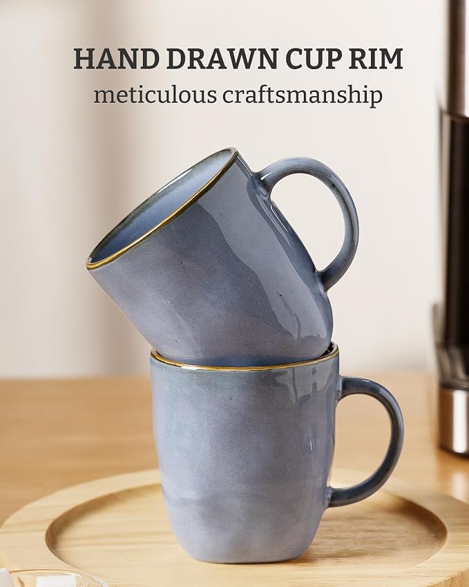 famiware Coffee Mugs Set of 4, Ocean Square 13oz Coffee Cup Set with Handle for Cocoa, Milk, Hot Chocolate, Tea, Water, Stoneware Cups for Kitchen, Microwave and Dishwasher Safe, Blue - Image 7