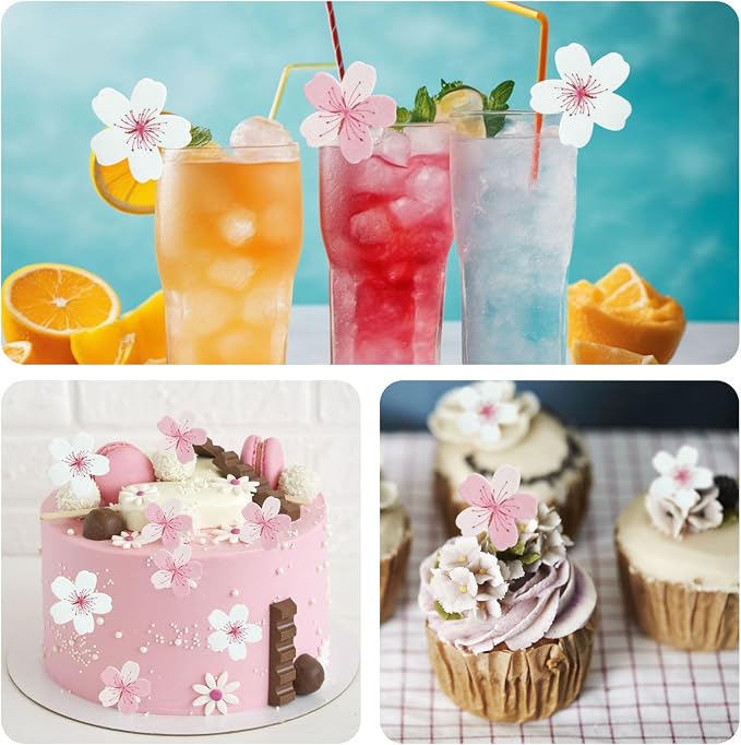 60pcs Edible Flowers Cake Decorations – Edible Flowers Cupcake Toppers | Edible Flowers Cherry Blossoms Cake Toppers Decorations Wafer Paper, Flower Cupcake Toppers for Wedding Birthday Party - Image 6