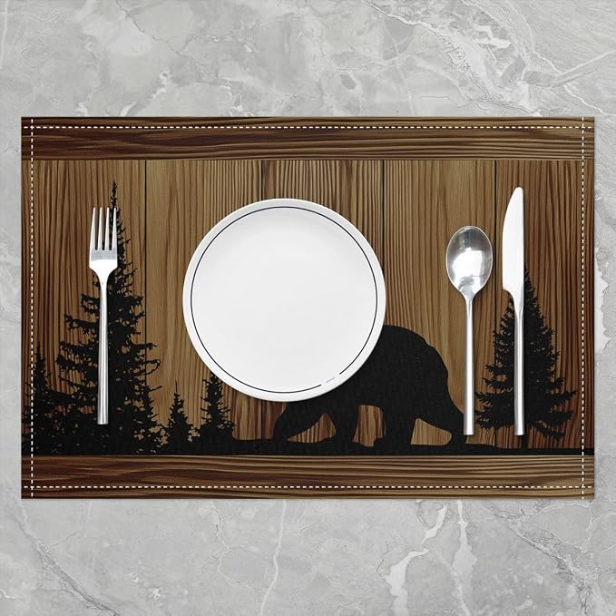 Feelyou Rustic Cabin Placemats Set of 4 12x18 Inch Camo Hunting Bear Table Mats for Party Kitchen Dining Decoration Holiday Seasonal Farmhouse Woodland Animal Place Mat for Dinner Table Indoor Outdoor - Image 2