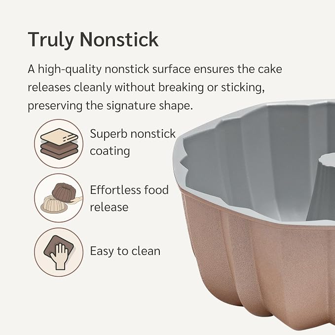 Inara 10 Cup Fluted Cake Pan Nonstick, PFOA & BPA Free | | Non-Toxic - Cast Aluminum - Gold - Pound Cake Mold for Oven Baking - Image 3