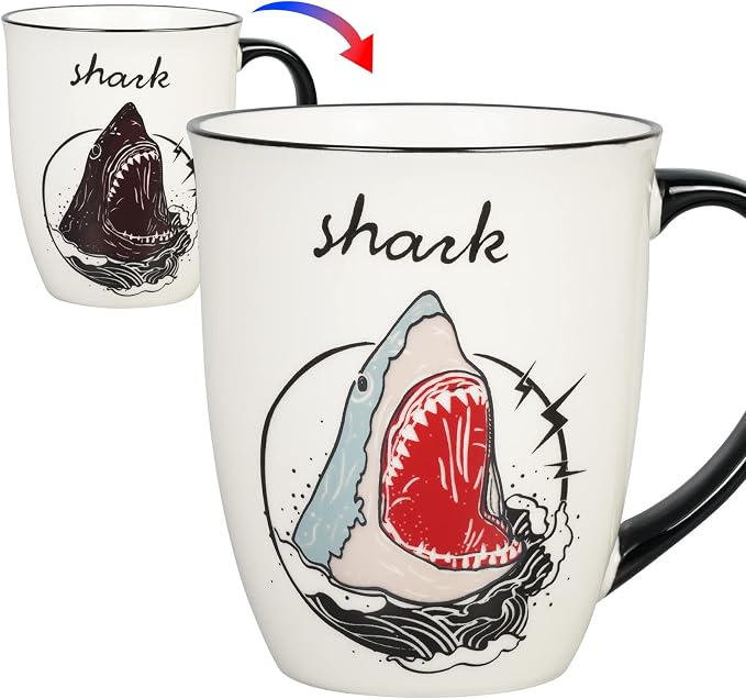 Shark Heat Changing Coffee Mug Cool Color Changing Mug Ceramic Coffee Mug Gifts for Men Women Black and White by Ceramicfor