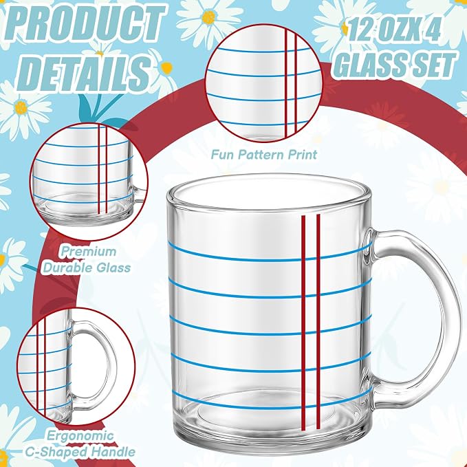 Tioncy 4 Pcs Back to School Coffee Mugs 12 oz Teacher Appreciation Gifts Composition Notebook Coffee Cups with Handle Teacher Mugs Drinking Containers for School Office Classroom Party Supplies - Image 2