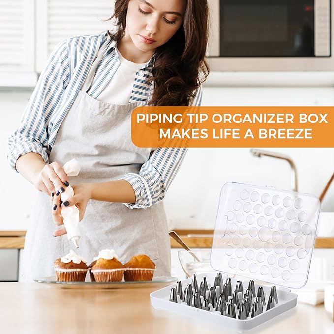 2 Pcs Piping Tip Organizer Box for 104 Icing Tips with 2 Standard Coupler 4 907 Flower Nails Piping Tip Storage for Cake Baking Decorating Tools