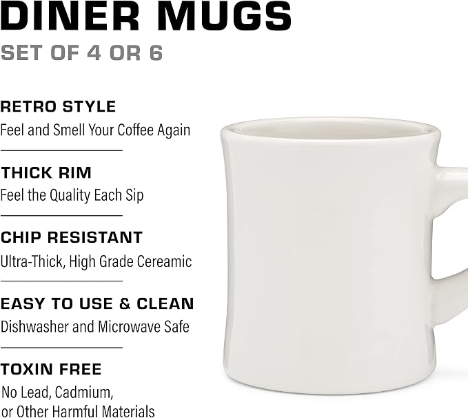 COLETTI Diner Coffee Mugs — Restaurant Coffee Mugs, Retro Coffee Mug – Sturdy & Heavy Diner Mug – Nostalgia in Every Sip [Cream, 11 oz, Set of 4] - Image 3
